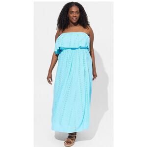 Torrid Blue Maxi Eyelet Strapless Smocked Bodice Flowy Maxi Dress Plus Size 1X